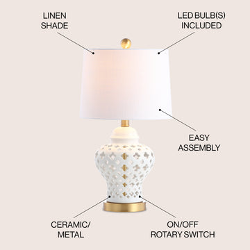 Quatrefoil Fretwork 20.5" Pierced Ginger Jar Ceramic/Metal LED Table Lamp - JONATHAN Y